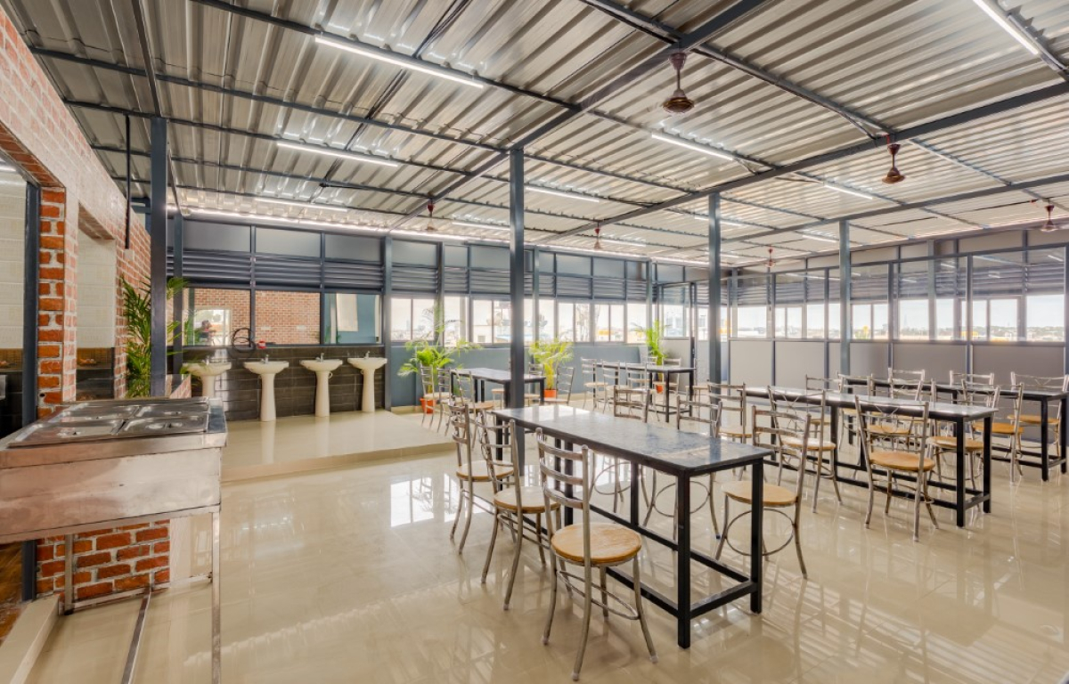 Quiet study room with individual desks and charging points at Pelagia Palace PG